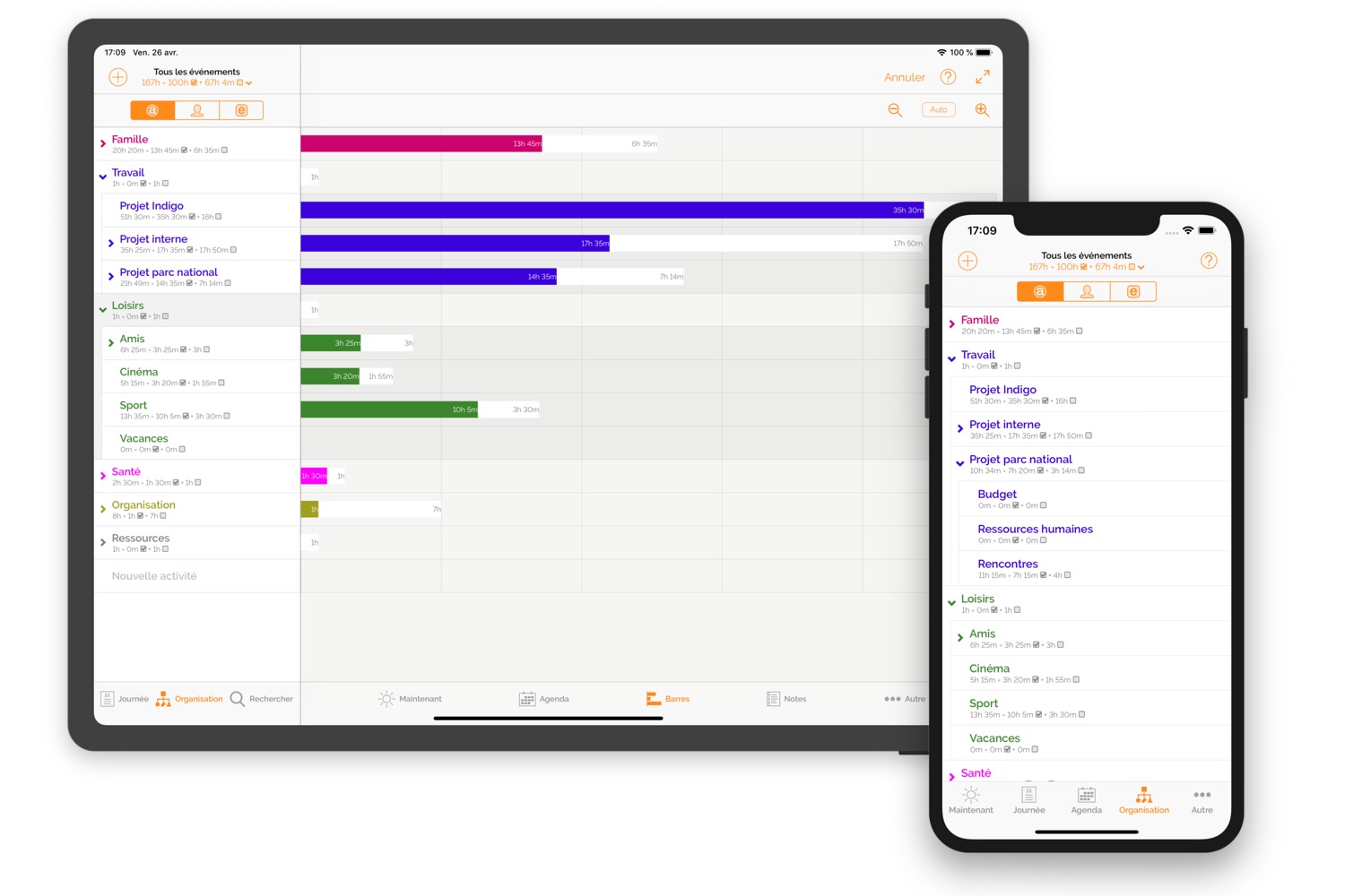 MeoTempo screen shot : time bar graph